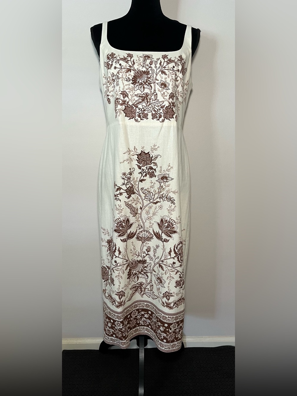 Christian Lacroix Linen Dress, size L, cream and brown floral - Picture 4 of 14